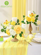 Alecono Artificial Flowers, Yellow Fake Spring Flowers Combo Box with Stems for DIY Wedding Cake, Party Table Centerpieces Home Decor