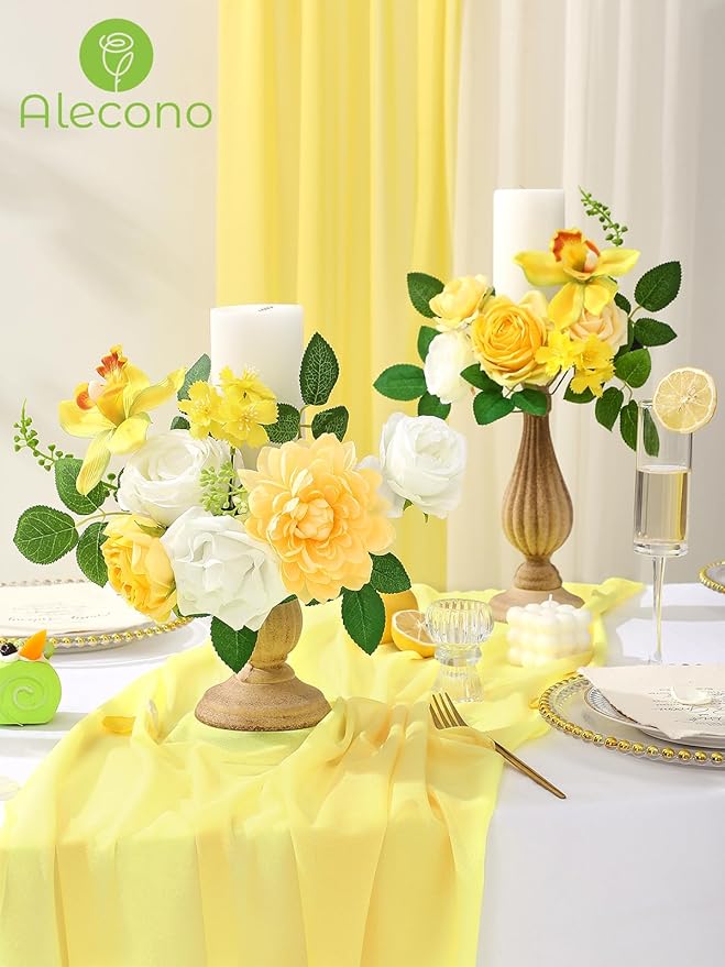 Alecono Artificial Flowers, Yellow Fake Spring Flowers Combo Box with Stems for DIY Wedding Cake, Party Table Centerpieces Home Decor