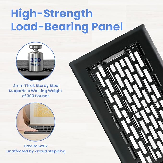 4x8 Inches 2 Pack Heavy Duty Walkable Floor Register - Easy Adjust Air Supply Lever Decorative Floor Vent Covers, Boston Design Vent Covers for Home - Matte Black