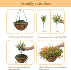 Artificial Hanging Flowers Basket for Outdoor, 16 Fake Flowers Look Real UV Resistant, Faux Hanging Plants for Porch, Balcony, Patio, Garden, Spring Summer Decor,Orange