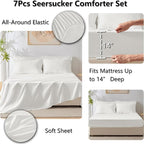 CozyLux Oversized Queen Comforter Set White Seersucker 7 Pieces 98x98 Bed in a Bag Comforter Set with Sheets, Luxury Soft Bedding Sets with Down Alternative Comforter, Sheets, Pillowcases & Shams