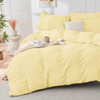 HYMOKEGE Yellow California King Comforter Set Seersucker 7 Pieces, All Season Luxury Bed in a Bag for Bedroom, Bedding Set with Comforter, Sheets, Pillowcases & Shams