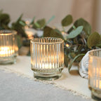 Vintage Ribbed Clear Glass Tealight & Votive Candle Holders (Set of 12), Wedding Bridal Shower Party Table Decor, Fall Decor, Boho Decor, Shelf Decoration