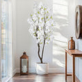 6.56ft White Artificial Cherry Blossom Tree Indoor Decor,Nearly Nature Silk Flower Fake Tree Tall,Realistic Outdoor Faux Cherry Plant Wishing Tree Front Door Handmade for Office Living Room Decor