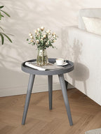 Apicizon Round Grey Side Table, Tray Nightstand Coffee End Table for Living Room, Bedroom, Small Spaces, Easy Assembly Bedside Table, 15 x 18 Inches