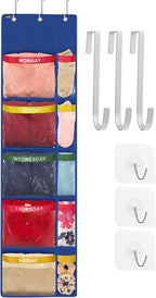 Over the Door Weekly Clothes Organizer - 5 Shelf Hanging Closet Storage with Day of the Week Labels - Weekly Clothes Organizer For Kids - Space-Saving Over Door or Wall Hanging Organizer (Blue)