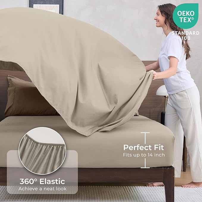 HEVUMYI Khaki & Linen King Comforter Set - 7-Piece All Season Bed in a Bag King, Ultra Soft Bedding Set with Comforter, Flat Sheet, Fitted Sheet, Pillowcases, Pillow Shams