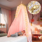 Bollepo Bed Canopy with Lights - Pink Princess Canopy for Girls Room | Single, Twin, Full, Queen | Kids Bed, Hanging Fairy Led Canopy