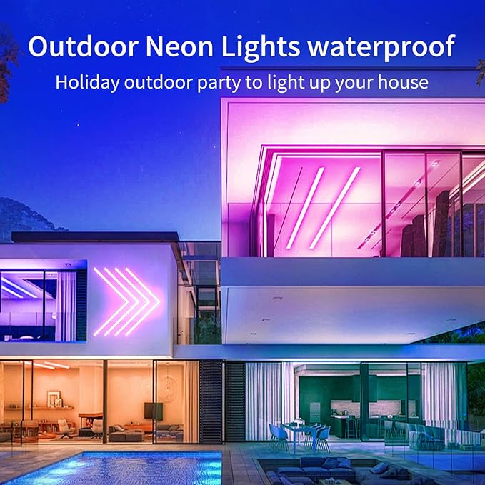 32.8FT RGB Rope Lights,Flexible Led Neon Light Control with App/Remote,Multiple Modes,IP67 Outdoor Waterproof,Music Sync Strip for Bedroom