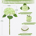 3 Pcs Real Touch Hydrangea Artificial Flowers, 21" Light Green Full Faux Hydrangea Flowers Latex Fake Flowers for Home Decor Party Floral Arrangements Wedding Bouquets Centerpieces Outdoor Decor