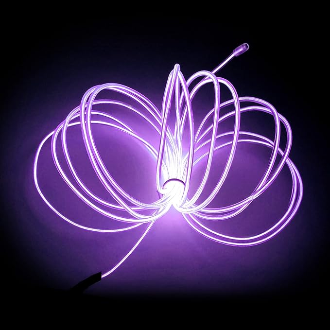MaxLax EL Wire Purple, 32.8ft/10m Portable Battery Pack Neon Light Strip 360° Cuttable Glowing Rope Lights for Parties, Halloween, DIY Decoration