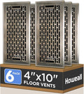 4x10 Inches 6 Pack Heavy Duty Walkable Floor Register - Easy Adjust Air Supply Lever Decorative Floor Vent Covers, Boston Design Vent Covers for Home - Antique Brass