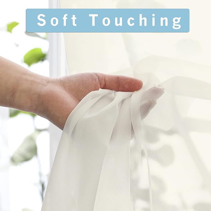 OWENIE Sheer Curtains 96 Inch Length, Elegant Sheer Curtains for Bedroom, Window Voile Sheer Curtain Panels/Drapes/Treatment for Living Room, 2Pcs, Each 42" W x 96" L, Ivory