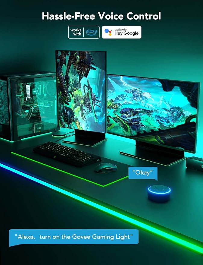 Govee RGBIC Neon Rope Lights for Desks, 16.4ft LED Gaming Desk Lights, Neon LED Strip Lights Syncing with Razer Chroma, Support Cutting, Smart App Control, Music Sync, Adapter (Only 2.4G Wi-Fi)