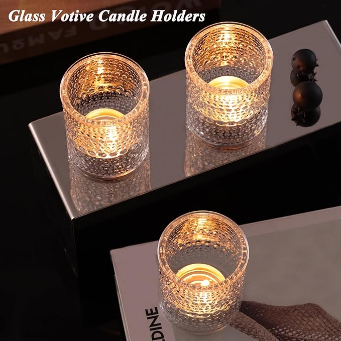 40Pcs Glass Votive Candle Holders, Gold Tea Light Candle Holders Vintage Tealight Candle Holder Bulk for Autumn, Thanksgiving Table Centerpieces, Christmas Decor (Gold)