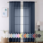 Aiyufeng Sheer Navy Blue Curtains 108 inch Length 2 Panels Set, Airy Soft-Touching Rod Pocket Voile Drapes for Living Room/Bedroom, Each 40W x 108L