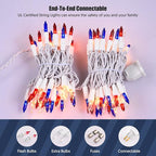 4th of July Decorations Patriotic Lights 100 Count Mini Red White Blue Incandescent Bulb Plug in Independence Day Lights for Indoor Outdoor Home Garden Patriotic Theme Memorial Day Decorations