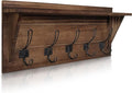 HBCY Creations Rustic Brown Solid Wood Wall Mounted Coat Rack with Shelf, 5 Hooks, 24" Long - Kitchen, Mudroom, Entryway, Bathroom - Includes Mounting Hardware, Coat Hanger, Dog Leash Hooks