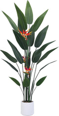 Artificial Bird of Paradise Plant 5 Ft Tall Fake Banana Leaf Plant for Indoors and Outdoors, Artificial Flowers, Faux Palm Tree with Plastic Pot for Office and Home Decor