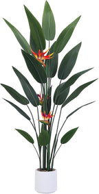 Artificial Bird of Paradise Plant 5 Ft Tall Fake Banana Leaf Plant for Indoors and Outdoors, Artificial Flowers, Faux Palm Tree with Plastic Pot for Office and Home Decor