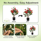 Artificial Rose Flower Trees 2 Pack- 24’’ Lifelike Plant in Pot with Red Flowers Decorative Rose Trees for Home, Office, Wedding, and Event Decor, Red