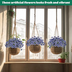 Lnoicy 12 Pcs Artificial Flowers for Outdoor,Plastic Flowers Decoration, UV Resistant Faux Flowers Shrubs, Artificial Plants for Indoor Outside Garden Home Wedding Farmhouse(Blue)
