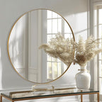 ANDY STAR Round Gold Mirror 30 inch, Brass Mirror with Brushed Gold Frame, Wall Mounted Stainless Steel Metal Frame Round Mirror for Bathroom, Living Room, Bedroom