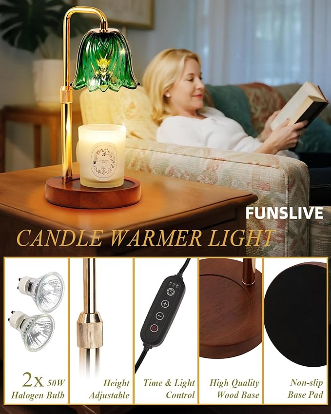 Flower Candle Warmer Lamp with Timer Dimmable, Candle Warming Lamp Height Adjustable, Christmas Gifts for Women, Candles Warmer Light for Jar Candles, Christmas Gifts, Stylish Decorations