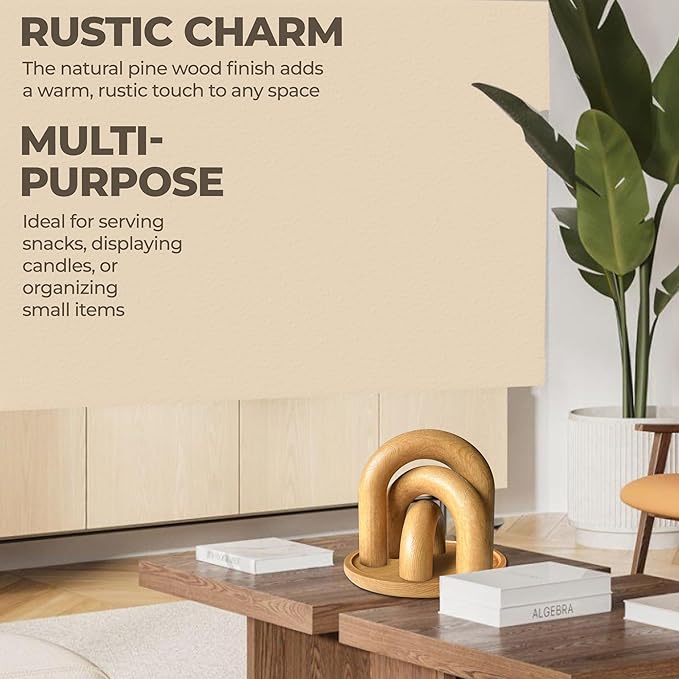 Leia's Store Decorative Wooden Arches & Tray Set – Neutral Coffee Table Decor, Rustic Bookshelf Styling, Boho Scandinavian Farmhouse Accents, Minimalist Aesthetic Wooden Sculptures (4 pcs)