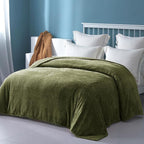 Exclusivo Mezcla Fleece Queen Size Blanket for Bed, 90x90 Inches Soft Cozy Jacquard Flannel Blankets, Lightweight Fuzzy Plush Warm for Winter, Olive Green