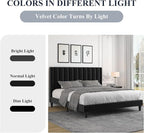 Allewie King Bed Frame/Velvet Upholstered Bed Frame with Vertical Channel Tufted Headboard/Strong Wooden Slats/Platform Bed Frame/Mattress Foundation/Box Spring Optional/Easy Assembly/Black