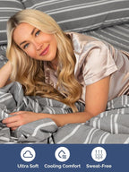 Extra Deep Split King Sheet Set - 7 Piece Breathable & Cooling Sheets - Hotel Luxury Bed Sheets Set - Easy Fit - Soft, Wrinkle Free & Comfy Sheets Set - Grey Striped Sheet Set w/Extra Deep Pockets