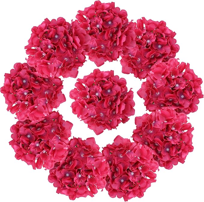 AVIVIHO Hot Pink Hydrangea Artificial Flowers Pack of 10 Full Fake Hydrangea Silk Flowers with Stems for Wedding Home Party Centerpieces Arch Spring Shop Decoration