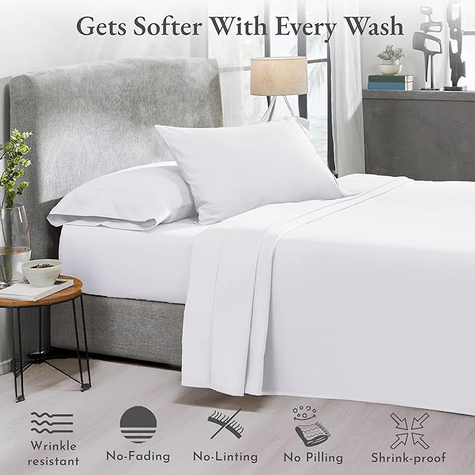 California Design Den 2-Pack Sheet Sets King Size - 400 Thread Count 100% Cotton Sateen - Extra Soft, Breathable & Cooling Sheets, Wrinkle Resistant, 2 Sets of Deep Pocket Bed Sheets - Bright White