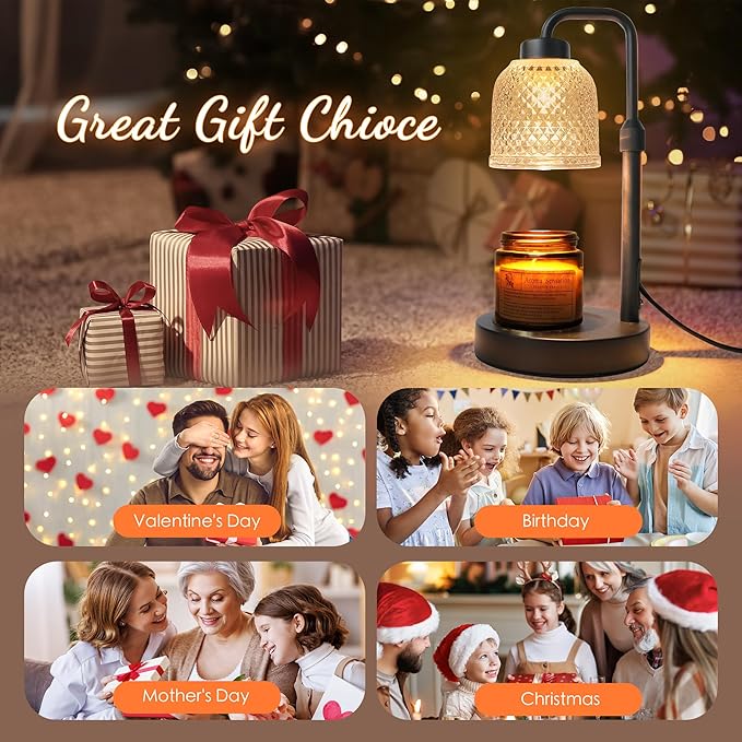 AIFEI Candle Warmer Lamp with Timer, Dimmable Adjustable Height Candle Lamp, Birthday Gifts for Women Mom Sister Friends, House Warming Gifts New Home, Candle Lamp Warmer with 2 Bulbs - CoalBlack