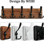 WEBI Rustic Coat Rack Wall Mounted,Wood Coat Hanger Wall,5 Coat Hooks,16" Hole to Hole,Hook Rack Rail,5 Triple Hooks for Hanging Jacket,Clothes,Hats,Entryway,Brown,2 Packs