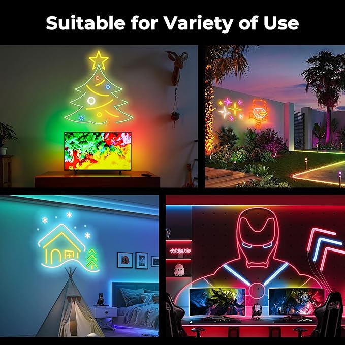 50FT LED Neon Rope Lights, Flexible Led Rope Lights Control with App/Remote, IP67 Outdoor RGB Color Changing Led Neon Lights Waterproof, Music Sync Led Strip Lights for Bedroom Decor