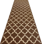 Custom Size Cut to Length Moroccan Trellis Design Runner Rug Mat For Wide Long Hallways with Non-Slip Rubber Backing, Better Traction for Pets, Prevent Slippage, Trellis Brown, 31 inch X 30 feet