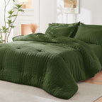 HYMOKEGE Olive Green California King Comforter Set Seersucker 7 Pieces, All Season Luxury Bed in a Bag for Bedroom, Bedding Set with Comforter, Sheets, Pillowcases & Shams