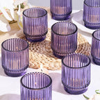 8 Pcs Large Lavender Votive Candle Holders, Tealight Ribbed Candle Holders Glass, Brildal Shower Table Decor,Wedding Centerpieces Table Decorations