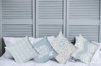 Ambesonne Geometric Throw Pillow Cushion Case Pack of 4, Home Phrase Minimal Zigzag Squama Dahlia Flower Petals Chevron Tribal, Modern Accent Double-Sided Digital Printing, 18", Pale Blue Grey White