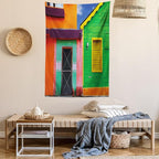 Lunarable Mexican Tapestry, Caribbean Houses in Vibrant Color Scheme in Isla Mujeres Mexico Latin America Photo, Wall Hanging for Bedroom Living Room Dorm Decor, 40" X 60", Green Pink