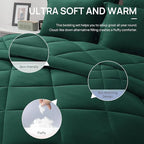 Love's cabin Queen Comforter Set Dark Green, 7 Pieces Queen Bed in a Bag, All Season Bedding Sets with 1 Comforter, 1 Flat Sheet, 1 Fitted Sheet, 2 Pillowcase and 2 Pillow Sham