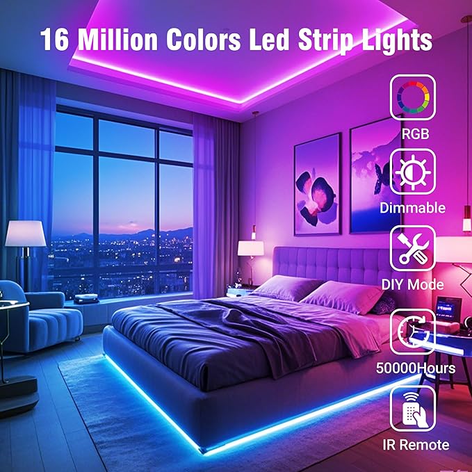 VOLIVO 300ft LED Strip Light Bluetooth, Color Changing LED Strip Lights for Bedroom, Music Sync RGB Lighting with 24Key Remote/APP Control for Home Decoration