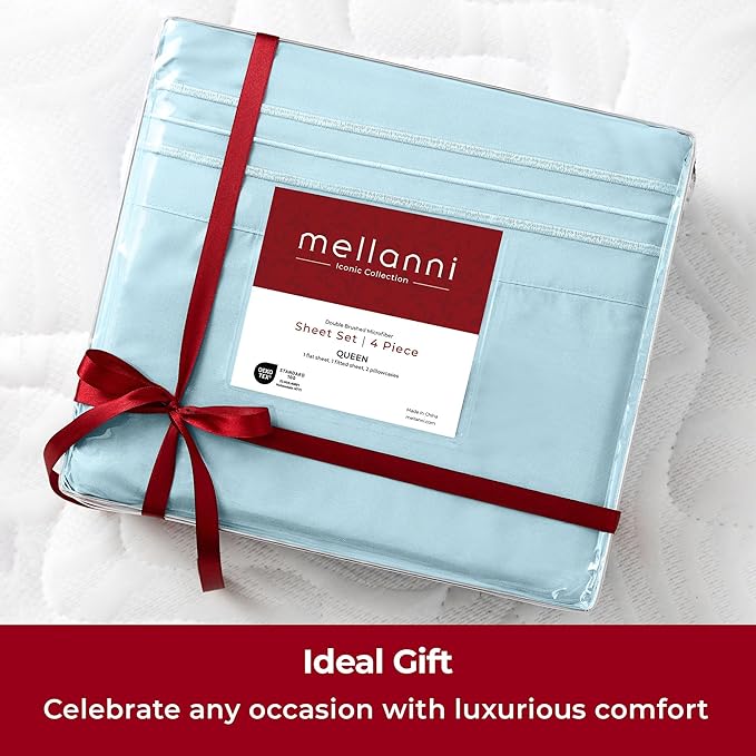 Mellanni Extra Deep Full Sheets - 4 PC Iconic Collection Bedding - Hotel Luxury, Ultra Soft, Cooling Bed Sheets - Wrinkle, Fade, Stain Resistant (Full, Aqua)