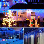 Brightown Icicle Lights Outdoor, 66Ft Christmas Lights with 30 Drops, 1125 LED Firecracker Icicle Christmas Light Outdoor with Timer for House Eaves Wedding, Blue & White
