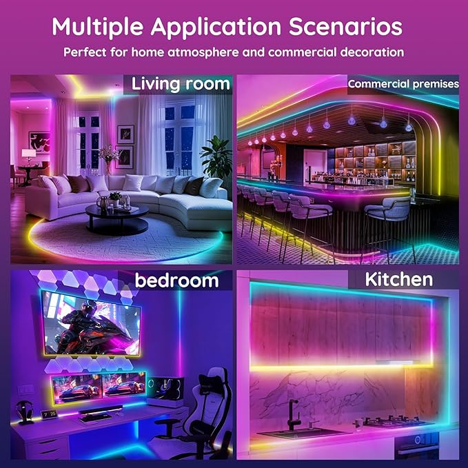 32.8Ft Led Rope Lights, Flexible Neon Lights Control with App/Remote, Multiple Modes, IP65 Outdoor RGB Waterproof, Music Sync Gaming Light Strip for Bedroom Decor