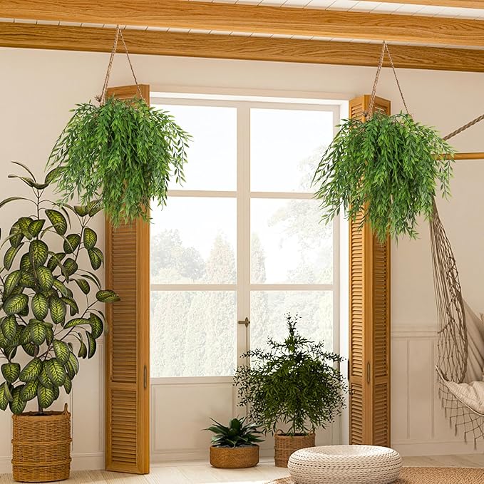 RECUTMS Artificial Weeping Willow 6Pcs,Plastic Leaves Twig Plants Greenery Fake Hanging Ivy Garland UV Resistant for Indoor Outdoor Home Garden Wall Baskets Wedding Party Table Planter Filler Decor