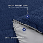 HYMOKEGE Navy Blue/Light Grey Full Size Comforter Sets Seersucker 7 Pieces, All Season Luxury Bed in a Bag for Bedroom, Bedding Set with Comforter, Sheets, Pillowcases & Shams