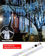 Joomer Christmas Lights Outdoor, 11.8 inch 10 Tubes 240 LED Meteor Shower Lights, LED Snow Falling Icicle Cascading Light with Timer Waterproof and Connectable for Christmas Decoration (Blue)
